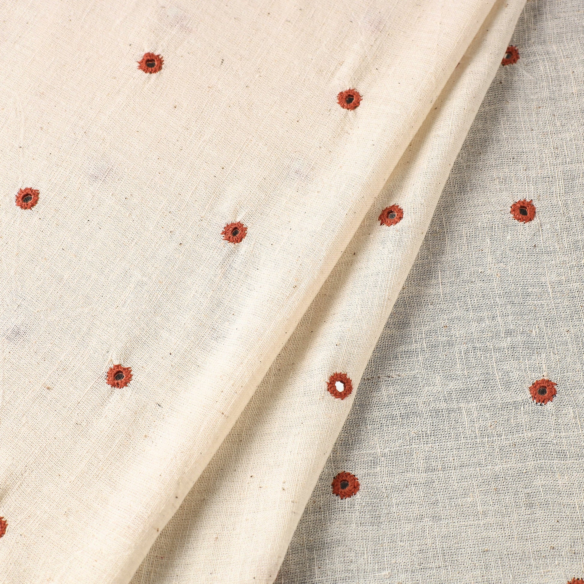 Beige - Organic Kala Cotton Handloom Mirror Work Fabric