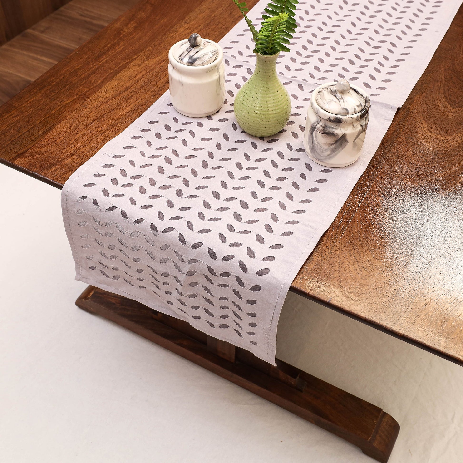 Brown - Applique Cut work Cotton Table Runner (42 x 13 in)