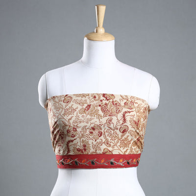 Beige - Zardozi Hand Embroidered Kalamkari Cotton Blouse Piece