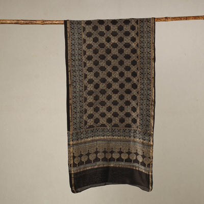Brown - Handloom Chanderi Silk Block Printed Ajrakh Stole 10