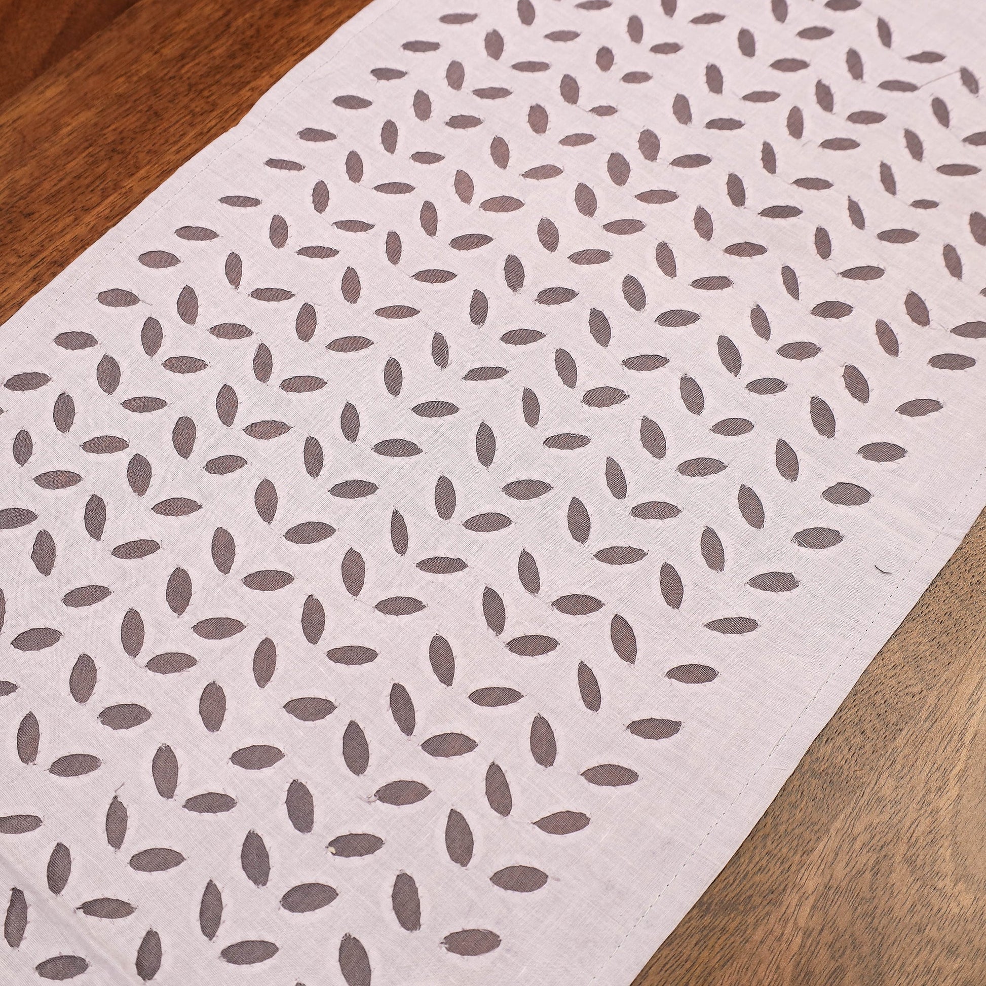 Brown - Applique Cut work Cotton Table Runner (42 x 13 in)