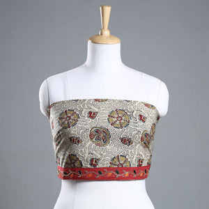 Beige - Zardozi Hand Embroidered Kalamkari Cotton Blouse Piece