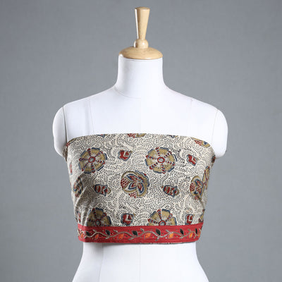 Beige - Zardozi Hand Embroidered Kalamkari Cotton Blouse Piece