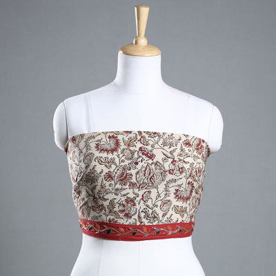 Beige - Zardozi Hand Embroidered Kalamkari Cotton Blouse Piece