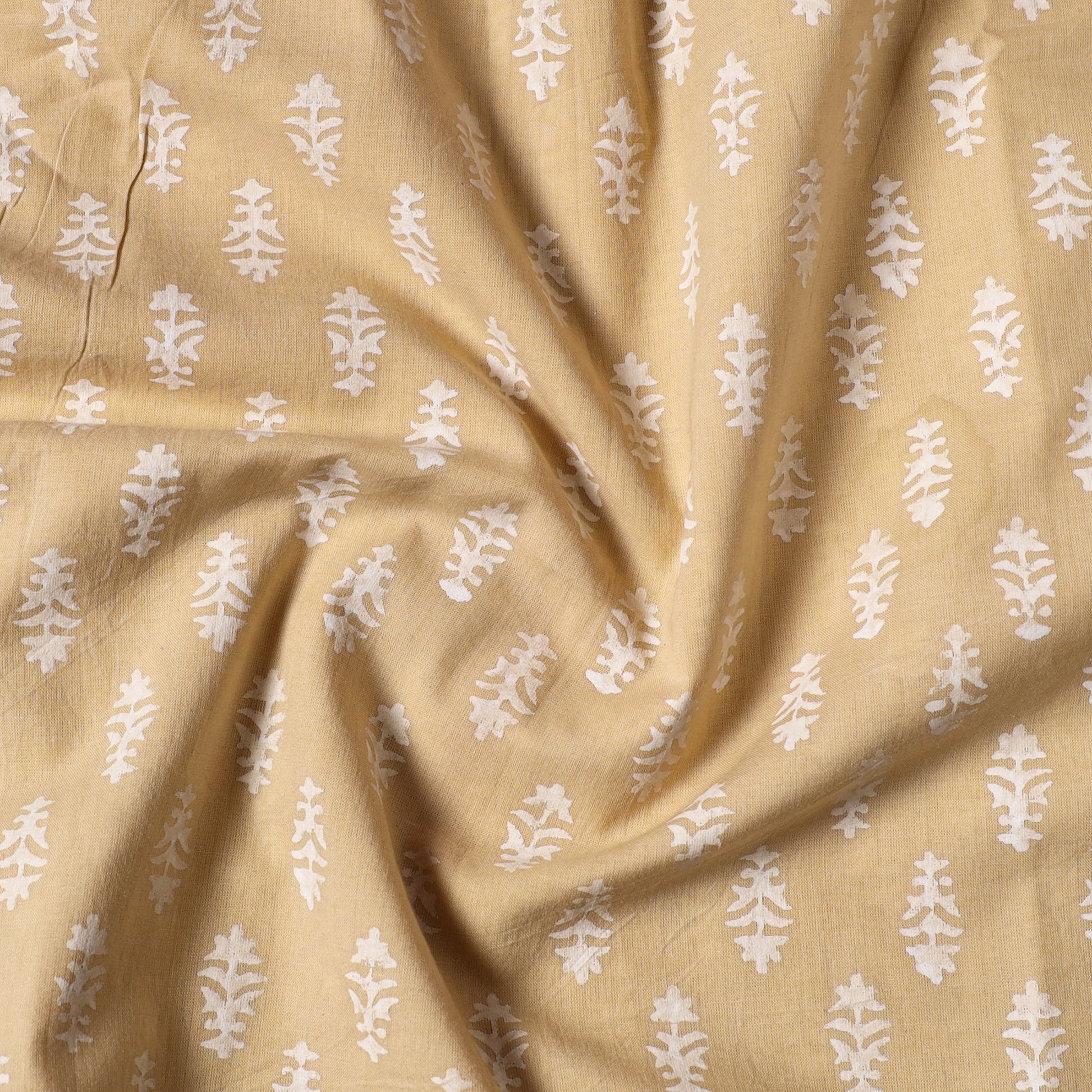 Beige - Sanganeri Block Printed Cotton Precut Fabric (1.8 meter) 57