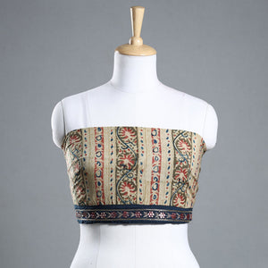 Beige - Zardozi Hand Embroidered Kalamkari Cotton Blouse Piece