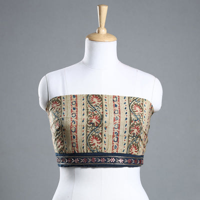 Beige - Zardozi Hand Embroidered Kalamkari Cotton Blouse Piece