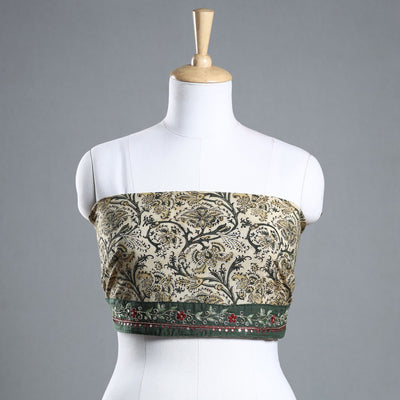 Beige - Zardozi Hand Embroidered Kalamkari Cotton Blouse Piece