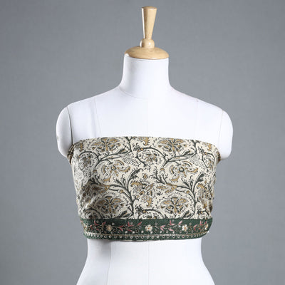 Beige - Zardozi Hand Embroidered Kalamkari Cotton Blouse Piece