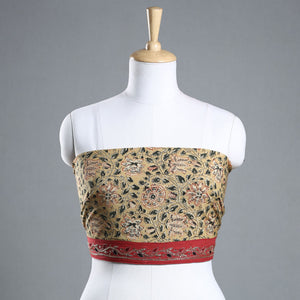 Beige - Zardozi Hand Embroidered Kalamkari Cotton Blouse Piece