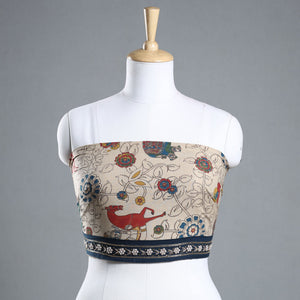 Beige - Zardozi Hand Embroidered Kalamkari Cotton Blouse Piece