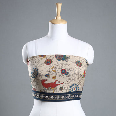 Beige - Zardozi Hand Embroidered Kalamkari Cotton Blouse Piece