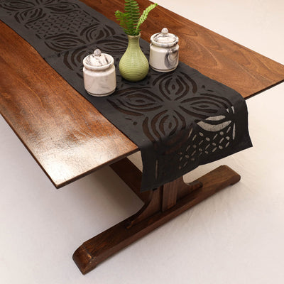 Black - Applique Cut work Cotton Table Runner (47 x 12.5 in)