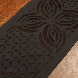 Black - Applique Cut work Cotton Table Runner (47 x 12.5 in)