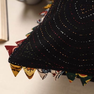 Black - Kala Raksha Tagai Work Cotton Cushion Cover (16 x 16 in)