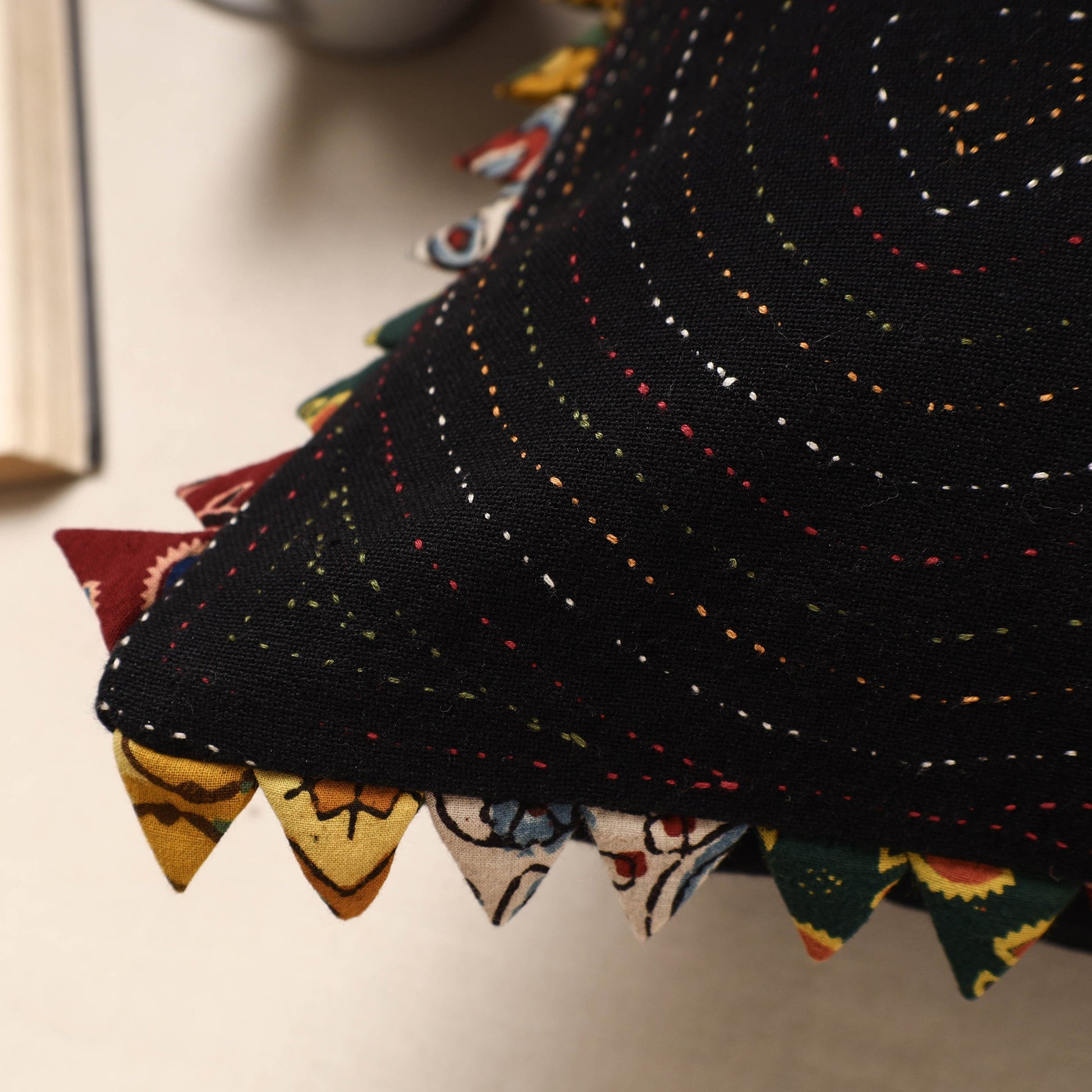 Black - Kala Raksha Tagai Work Cotton Cushion Cover (16 x 16 in)