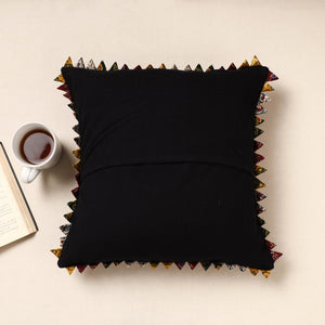 Black - Kala Raksha Tagai Work Cotton Cushion Cover (16 x 16 in)