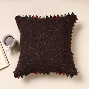 Brown - Kala Raksha Tagai Work Cotton Cushion Cover (16 x 16 in)