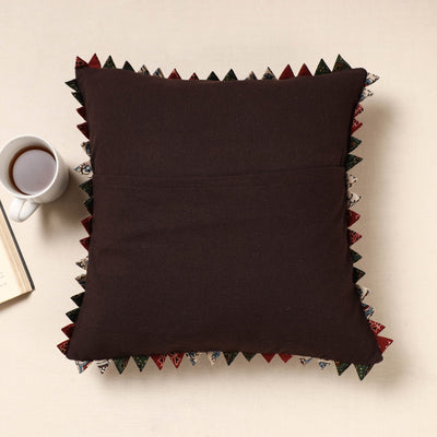 Brown - Kala Raksha Tagai Work Cotton Cushion Cover (16 x 16 in)