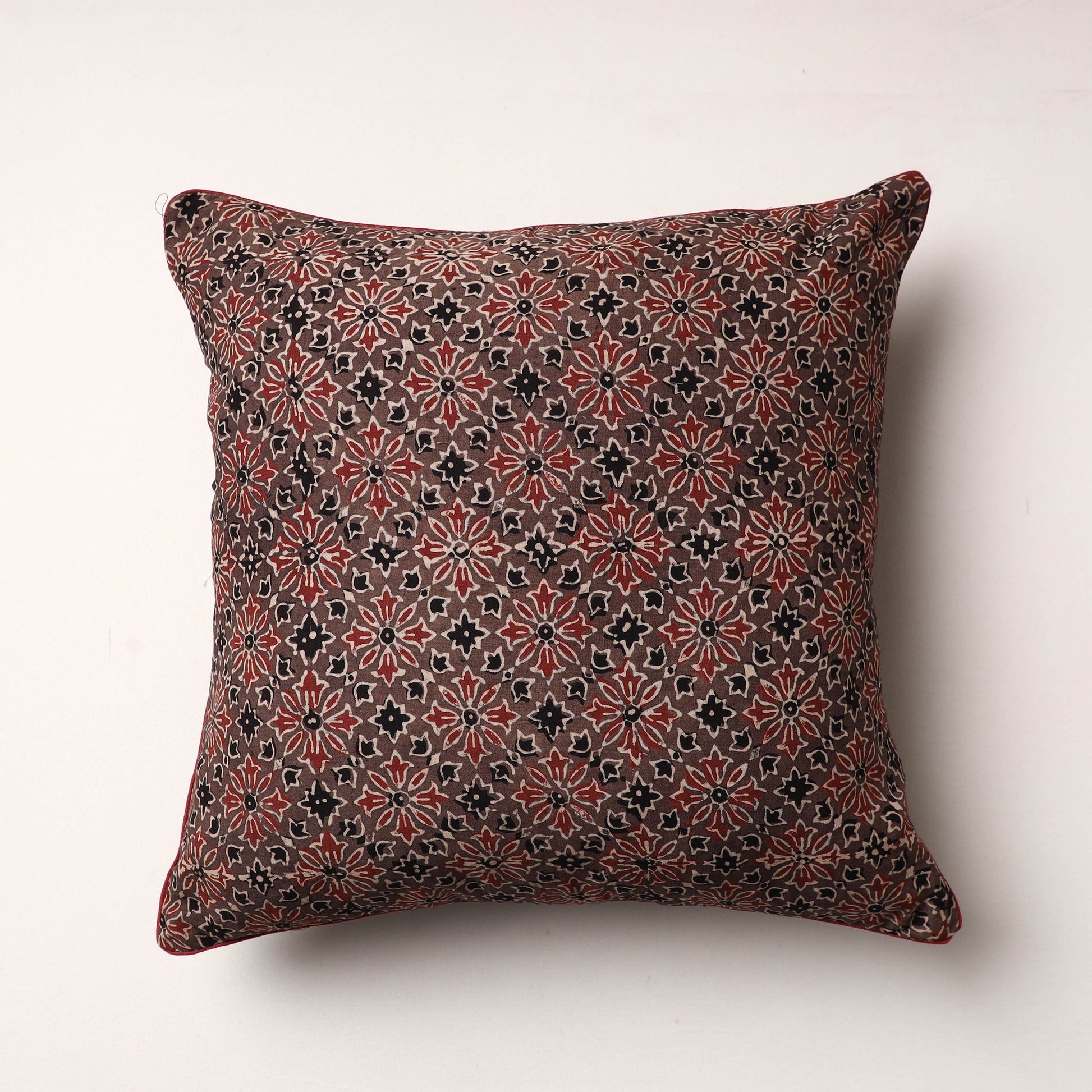 Brown - Ajrakh Block Printed Cotton Cushion Cover (16 x 16 in)