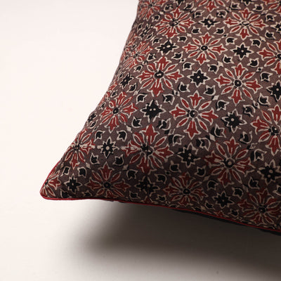 Brown - Ajrakh Block Printed Cotton Cushion Cover (16 x 16 in)