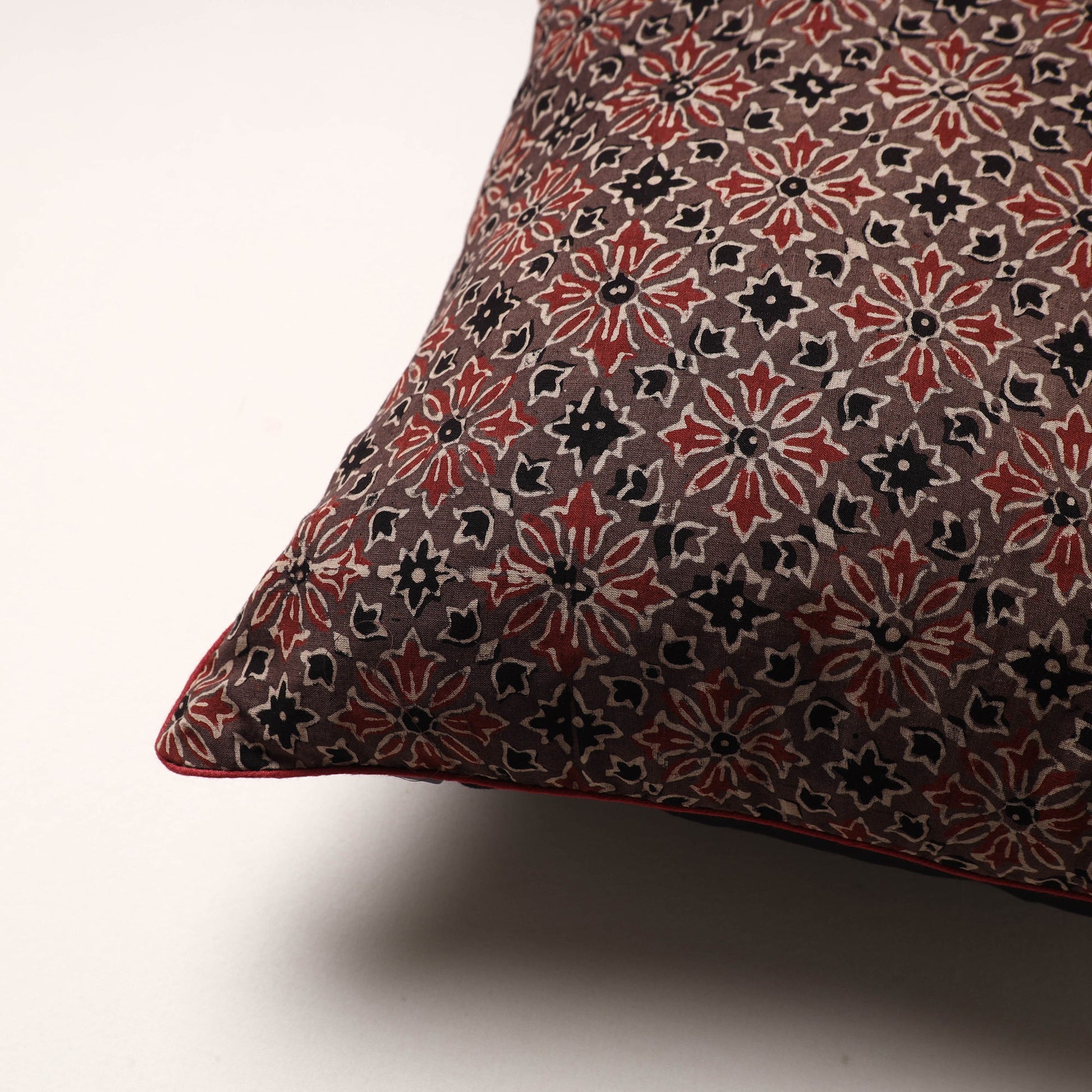 Brown - Ajrakh Block Printed Cotton Cushion Cover (16 x 16 in)