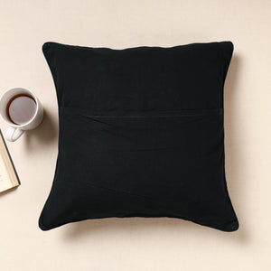 Black - Kala Raksha Pakko Hand Embroidery Cotton Cushion Cover (16 x 16 in)