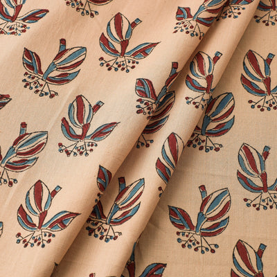 Beige - Mangalgiri Block Printed Handwoven Cotton Fabric