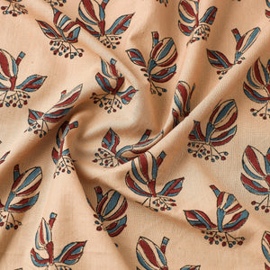 Beige - Mangalgiri Block Printed Handwoven Cotton Fabric