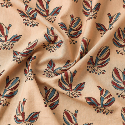 Beige - Mangalgiri Block Printed Handwoven Cotton Fabric