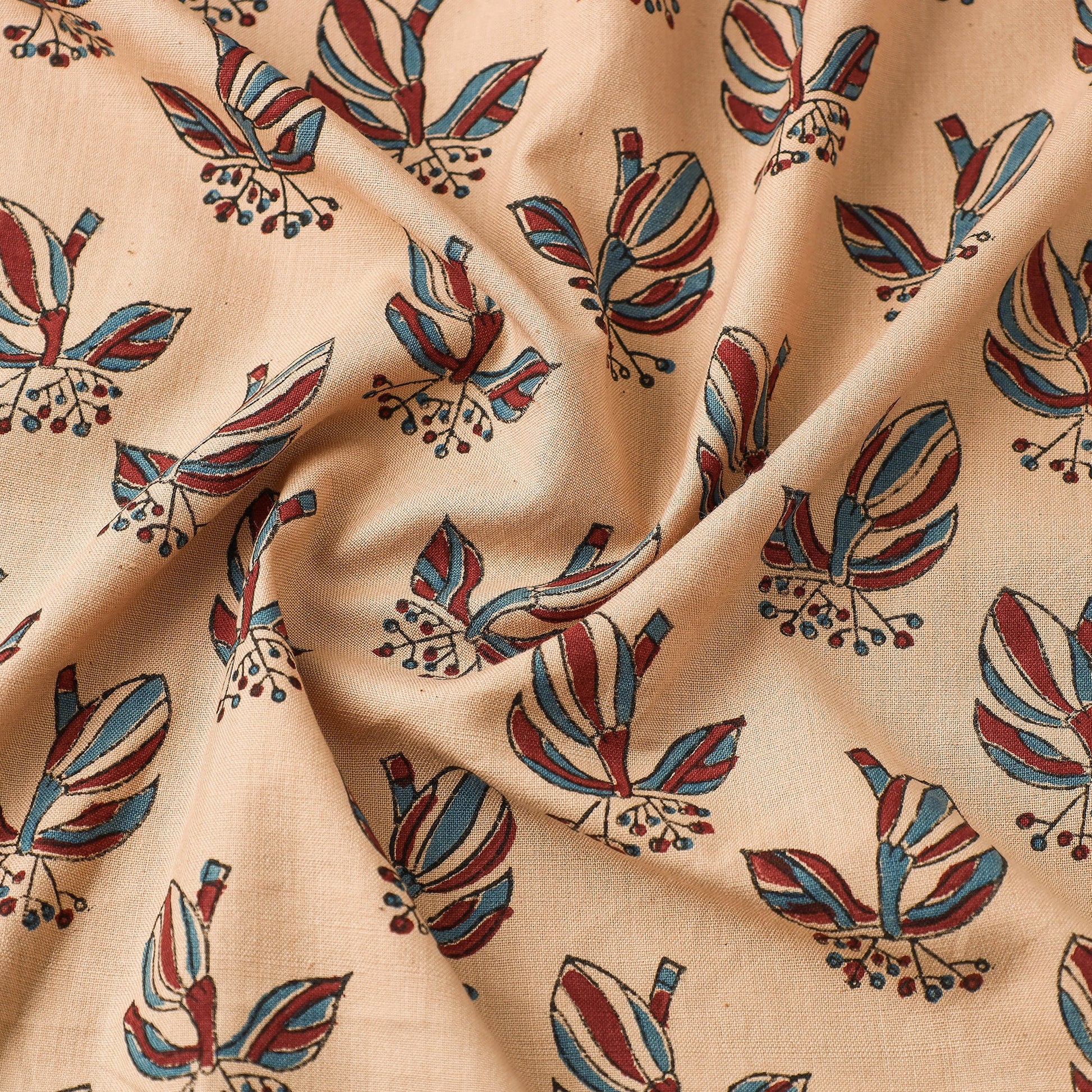 Beige - Mangalgiri Block Printed Handwoven Cotton Fabric