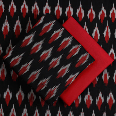 Black - Handloom Cotton 3pc Pochampally Ikat Dress Material 08