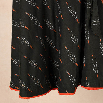 Black - Wrap Around Cotton Pochampally Ikat Skirt