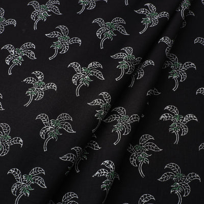 Black - Mangalgiri Block Printed Handwoven Cotton Fabric