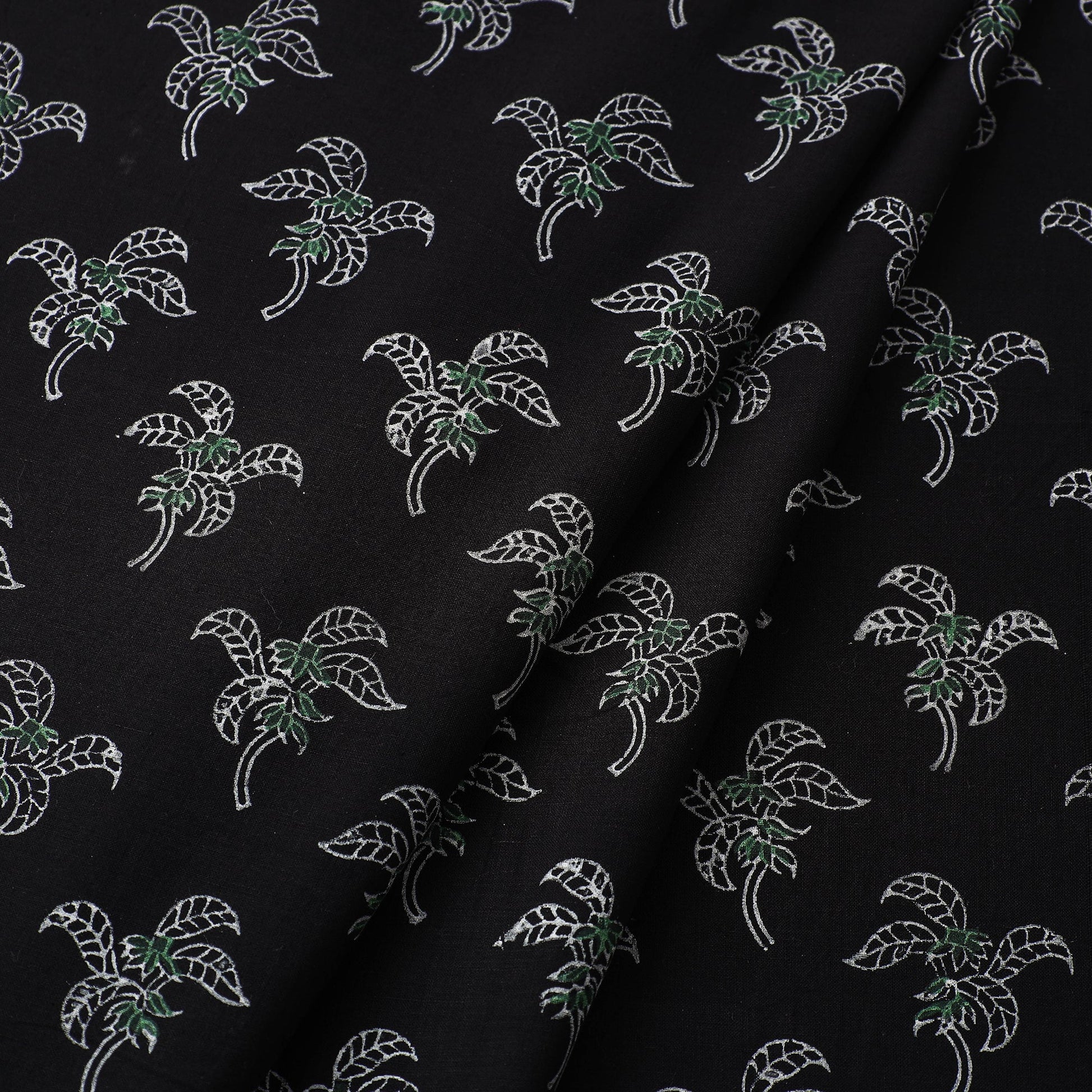 Black - Mangalgiri Block Printed Handwoven Cotton Fabric