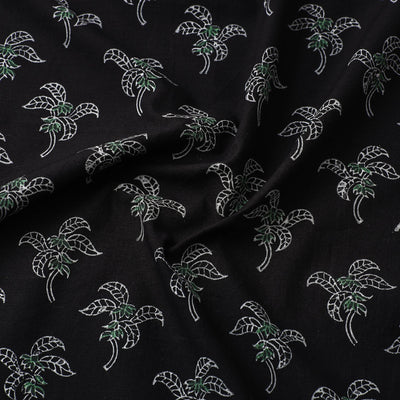 Black - Mangalgiri Block Printed Handwoven Cotton Fabric