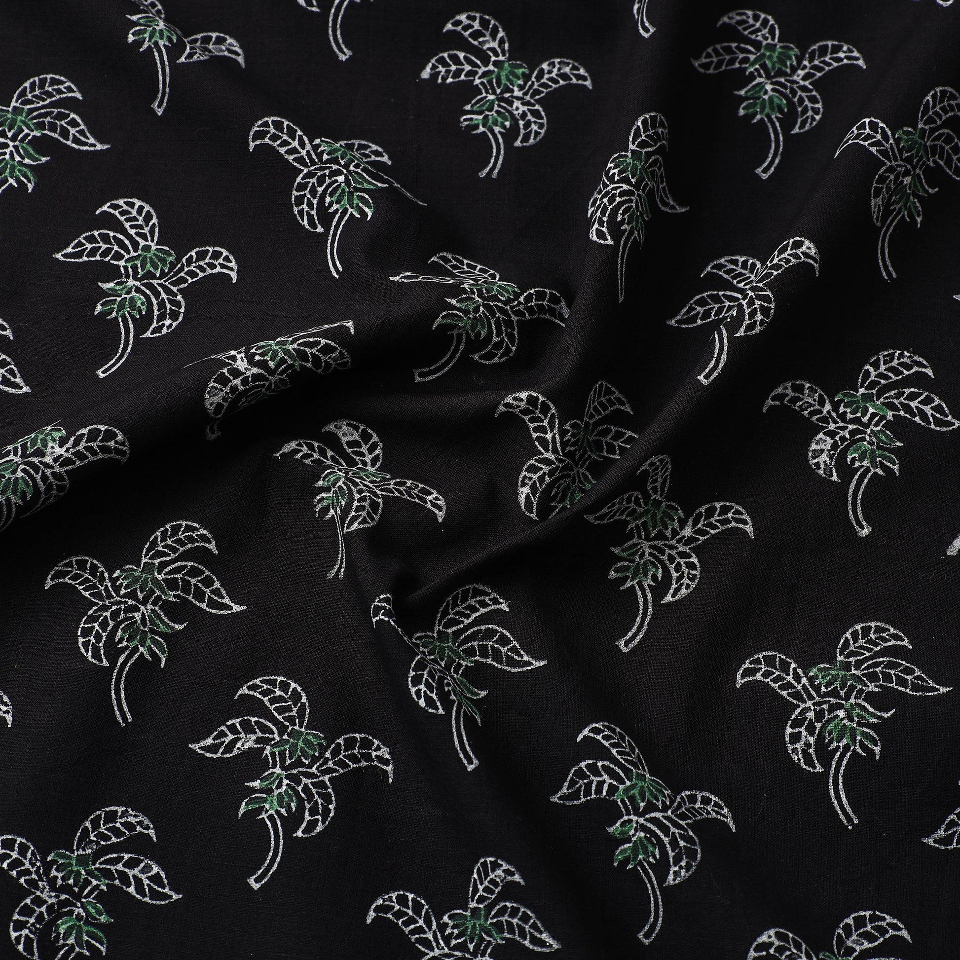 Black - Mangalgiri Block Printed Handwoven Cotton Fabric