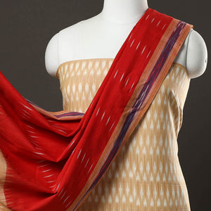 Beige - 3pc Pochampally Ikat Handloom Cotton Suit Material Set 14