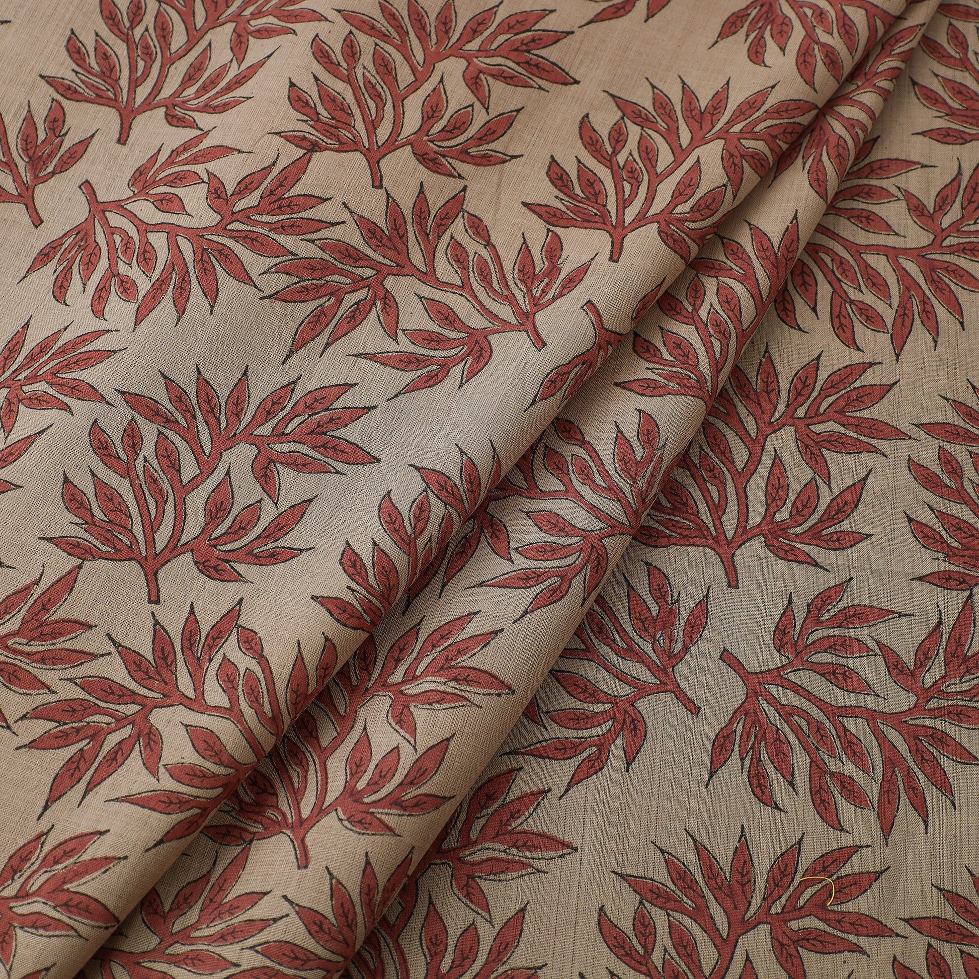 Brown - Mangalgiri Block Printed Handwoven Cotton Fabric
