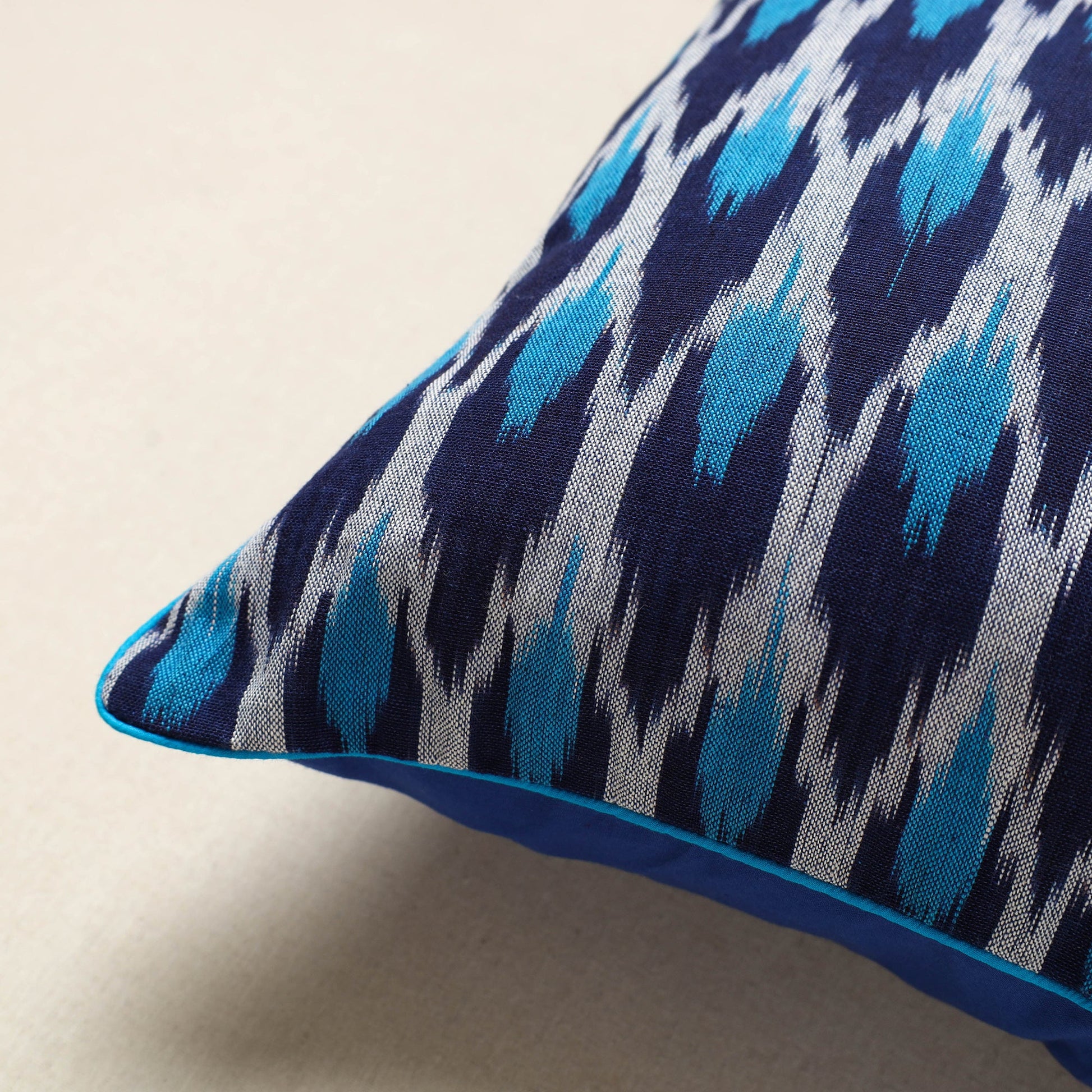 Blue  - Pochampally Ikat Cotton Cushion Cover (16 x 16 in) 01