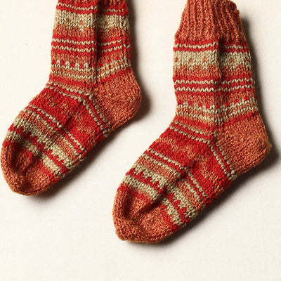 Brown - Kumaun Hand Knitted Woolen Socks - Kids