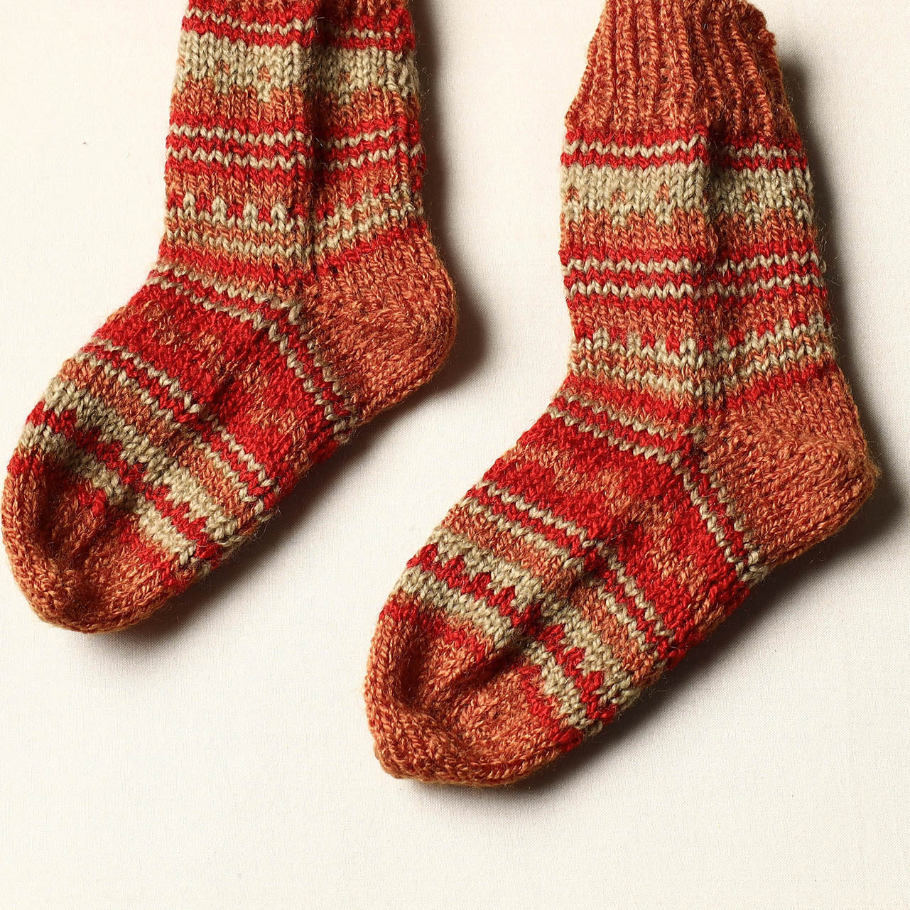 Brown - Kumaun Hand Knitted Woolen Socks - Kids