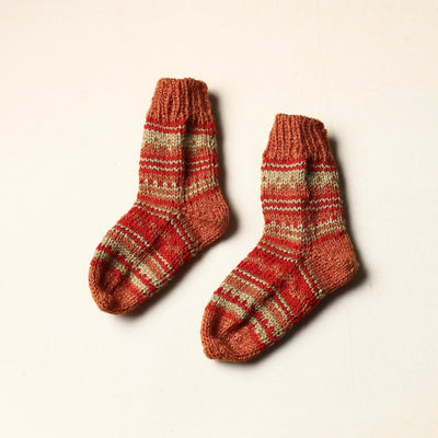 Brown - Kumaun Hand Knitted Woolen Socks - Kids