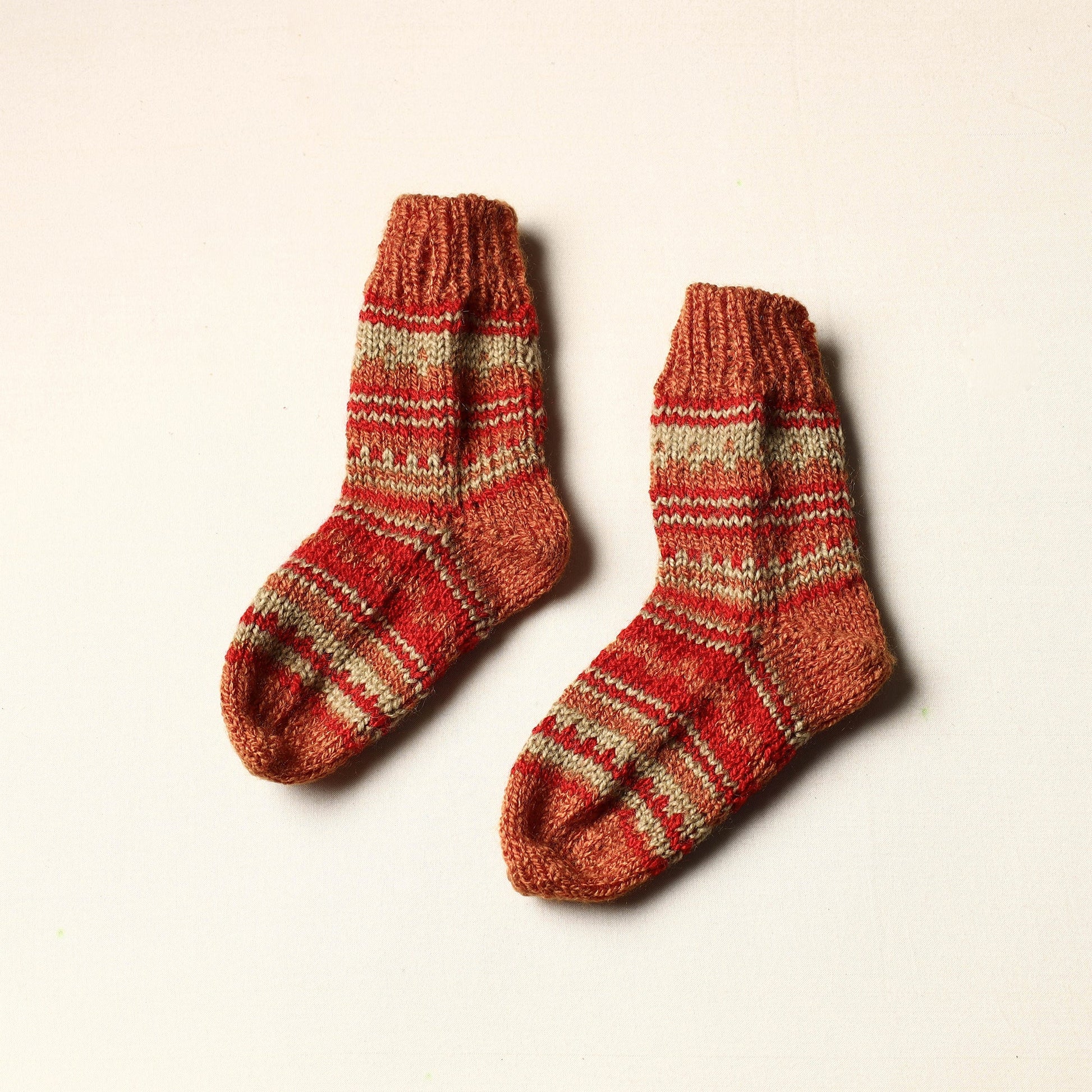 Brown - Kumaun Hand Knitted Woolen Socks - Kids