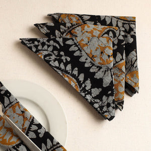 Black - Set of 4 - Hand Batik Printed Cotton Table Napkins (18 x 18 in)