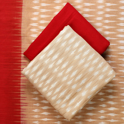 Beige - 3pc Pochampally Ikat Handloom Cotton Suit Material Set 14