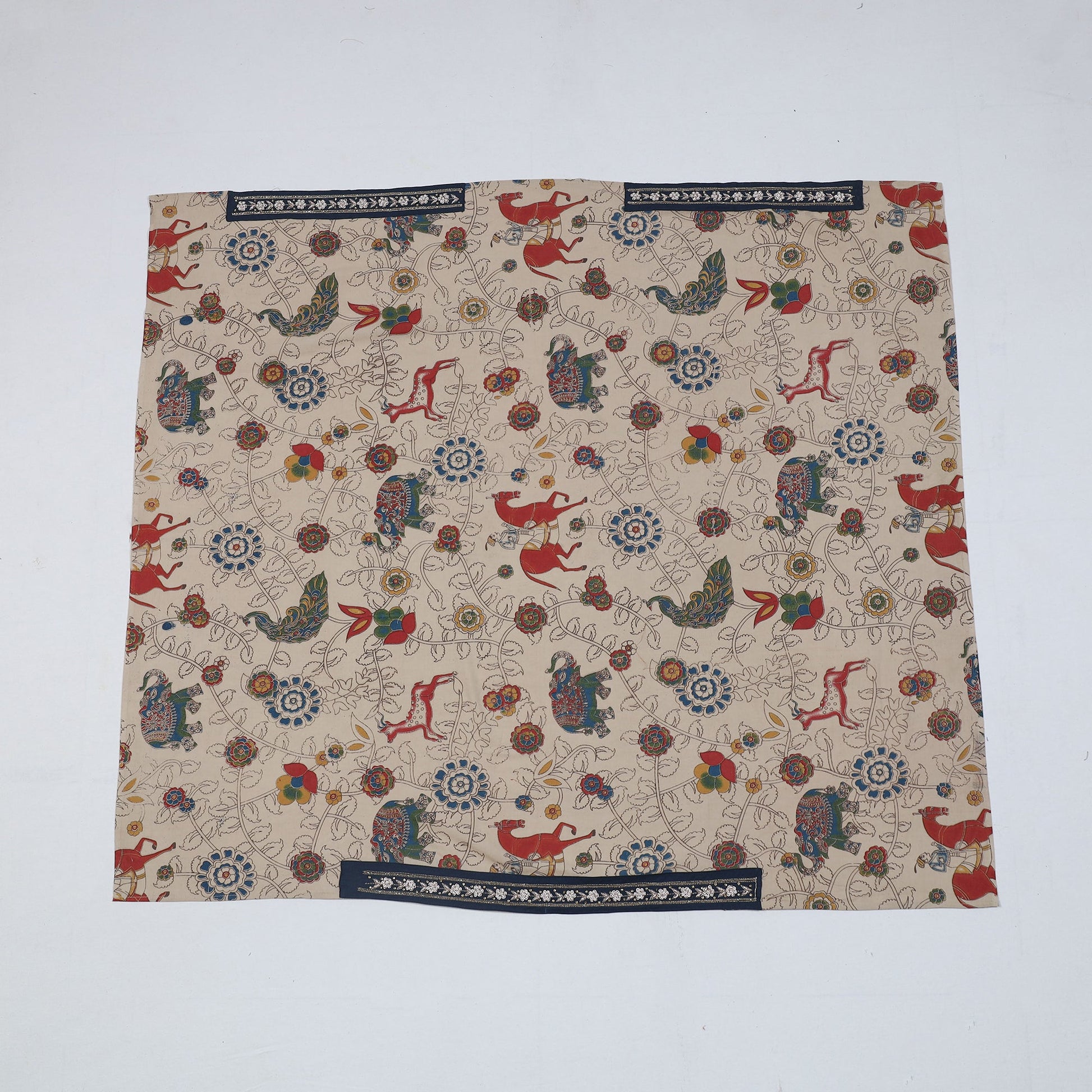 Beige - Zardozi Hand Embroidered Kalamkari Cotton Blouse Piece