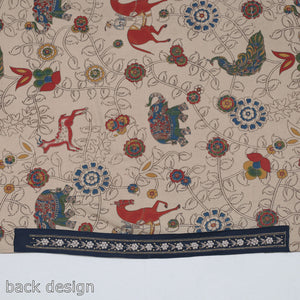Beige - Zardozi Hand Embroidered Kalamkari Cotton Blouse Piece