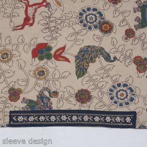 Beige - Zardozi Hand Embroidered Kalamkari Cotton Blouse Piece