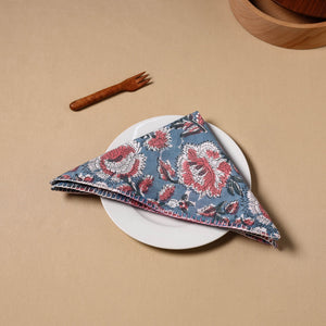 Blue - Floral Sanganeri Block Print Cotton Table Napkin 09